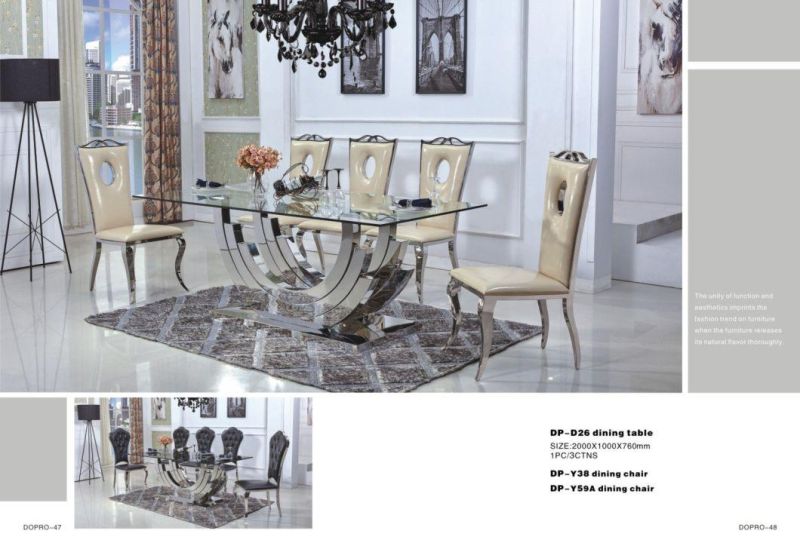 Light Luxury Stainless Steel Dining Table with Artificial Marble Countertop