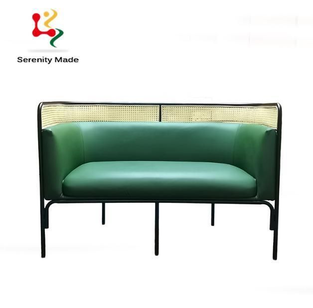 Green Color Upholstered Memory Foam Leather Couch Living Room Restaurant Sofa