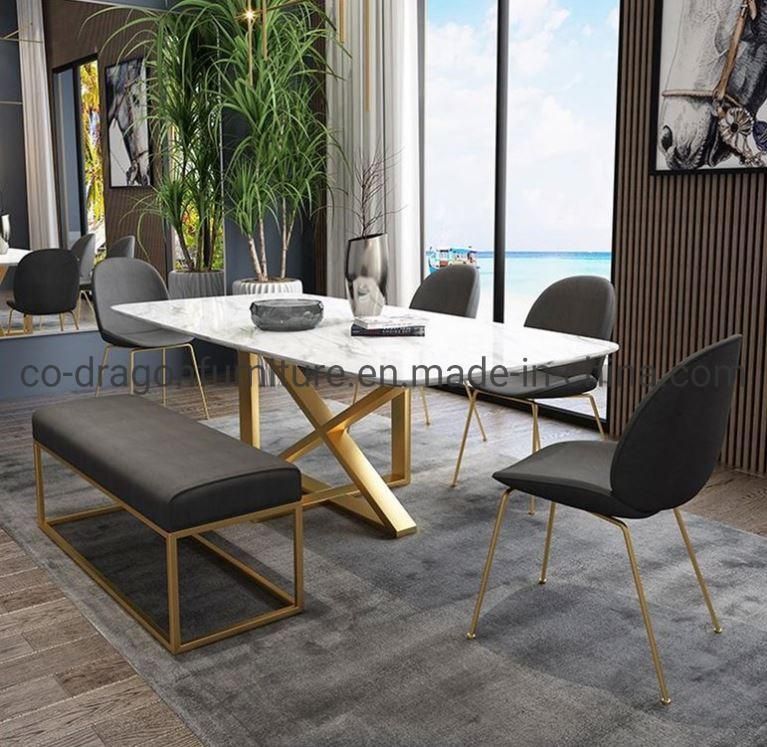 Modern Dining Room Furniture Steel Dining Table with Marble Top
