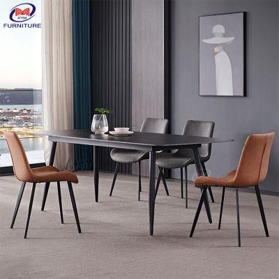 Nordic Minimalis Rock Slab Tabletop Dining Room Table and Chairs for 6
