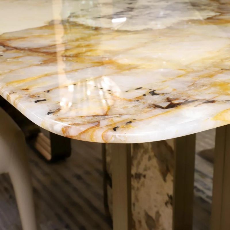 High Quality Luxury Pandora Marble Top Stainless Steel Base Villa Restaurant Living Home Rectangle Dining Table Gt03