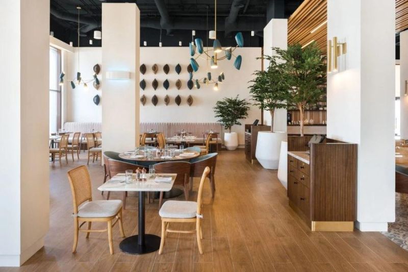 Beach Resort Restaurant Dining Furniture Wooden Tables Rattan Chairs in Vietnam