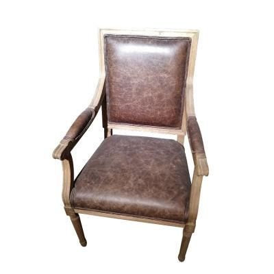 Kvj-7166A Antique French Leather Square Dining Armchair