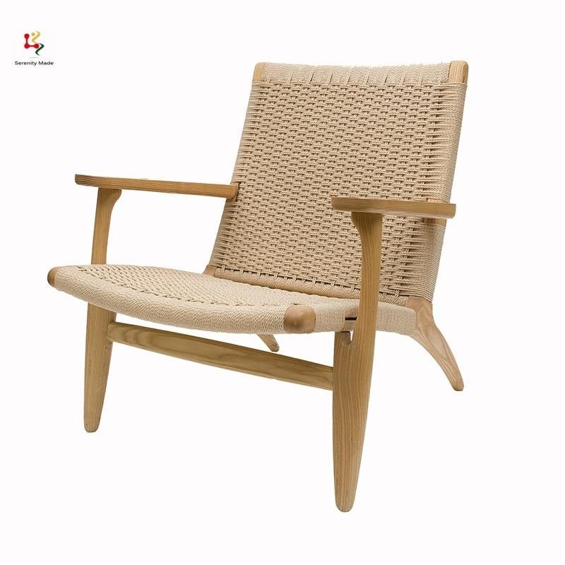 Modern Outdoor Restaurant Rattan Frame Leisure Dining Armchair with Wooden Legs