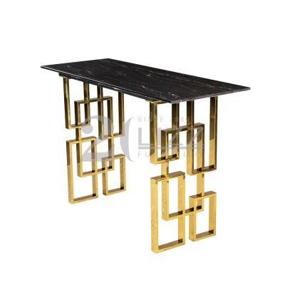 European Royal Style Gold Steel Top Grain Coffee Table Modern Black Mable Dining Table