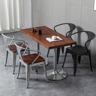 Trending Industrial Buffet Food Court Restaurant Furniture Metal Dining Table and 4 Chairs
