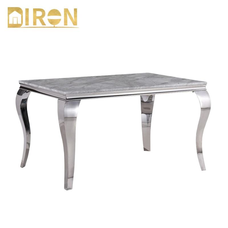 Italy Hotel Restaurant Outdoor Dining Room Chair Furniture Modern Home Stainless Steel Base Marble Top Dining Table