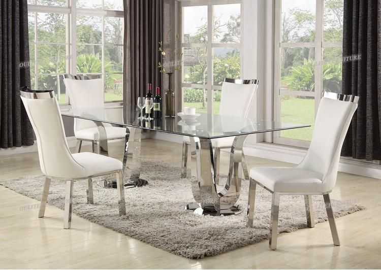 High Back Silver Dining Chair with Glass Dining Table Sets