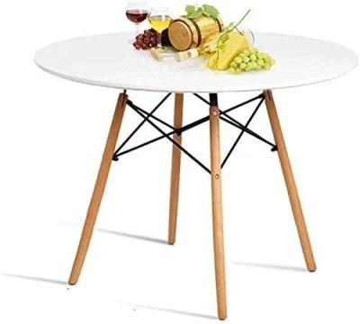 Nordic White Round MDF Table Round Dining Table with Wood Legs Coffee Cafe MDF Table