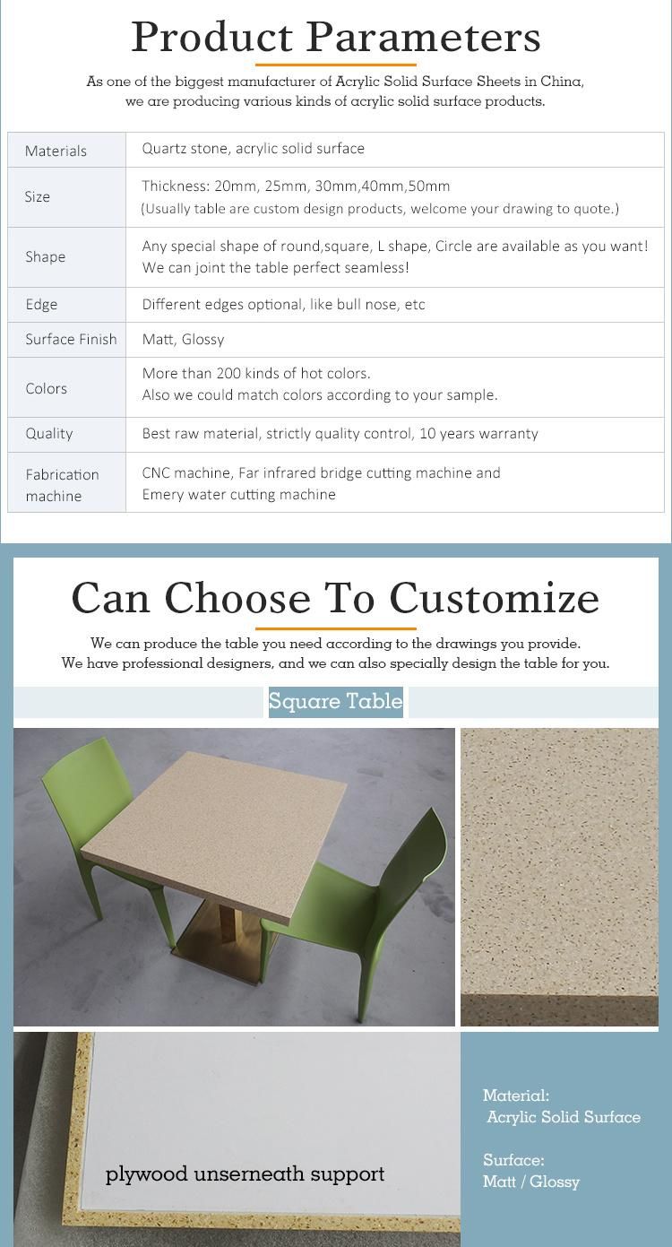 Food Court Solid Surface Stone Dining Table Top