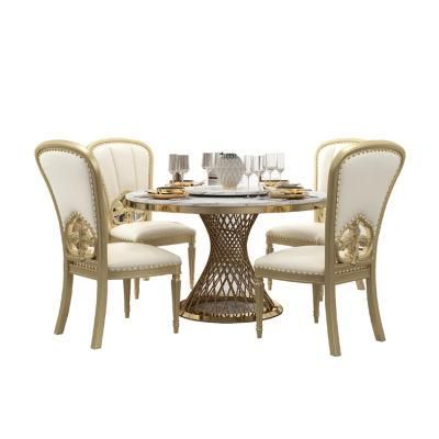 Hot Sale New Home Marble Top Restaurant Furniture Set Metal Round Dining Table