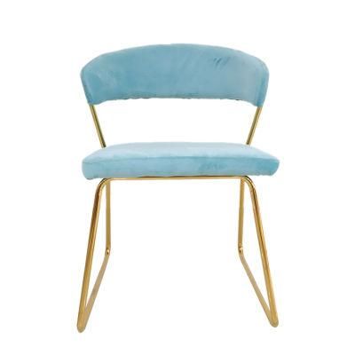 Wholesale Dining Furniture Elegant Gold Chrome Shining Blue Wedding Chair
