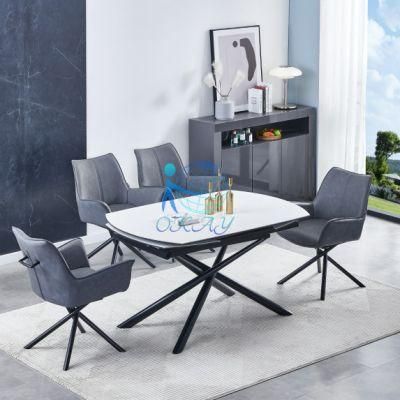 2022 New Design Extension Ceramic Dining Table with Black Metal Legs