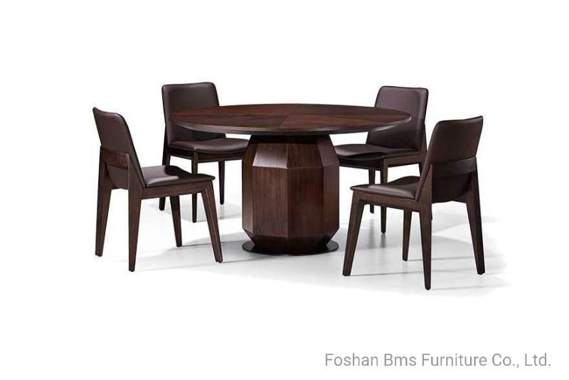 Elegant Modern Oak Veneered Wood Round Dining Table and Chairs