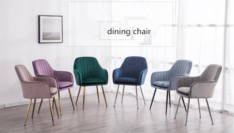 Luxury Restaurant Dining Room Armchair Modern Blue Velvet Fabric Dining Arm Chair