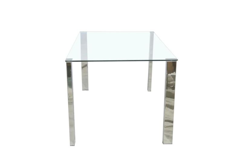 Factory Hot Sale Home Furniture Cheap Modern Glass Top Chromed Legs Dining Table