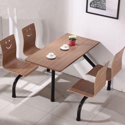Cheap Staff Modern Wooden Steel School Dining Office Canteen Siseating Furniture Table with Fixed Chairs for School/Restaurant/Hotel/Office