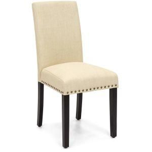 Ivory Color Upholstered Chair with Wooden Legs