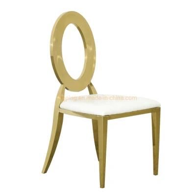 Modern Hotel Chair Ding Table Wedding Chair White Stainless Steel Gold Wedding Oval Back Dining Chair for Banquet Events Dinner Room