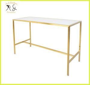 Party Hire Gold Stainless Steel Frame Bar Table with Glass Top
