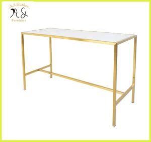 Party Hire Gold Stainless Steel Frame Bar Table with Glass Top