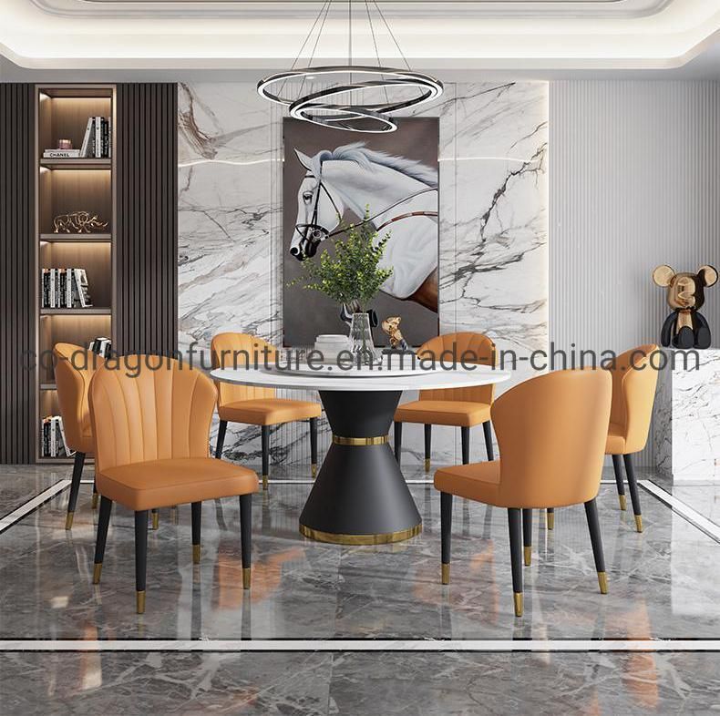 Modern Furniture 6 Seats Steel Dining Table with Marble Top