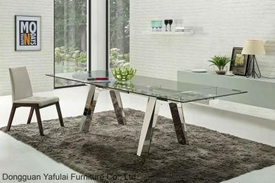 Modern Hot Sale Extension Clear Glass Steel Dining Table for Home