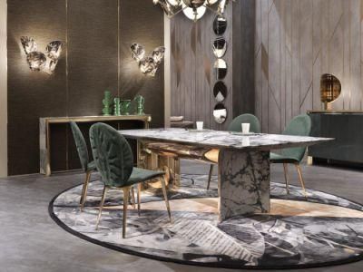 High Quality Luxury Large 8 Seater Italian Dining Room Metal Stainless Steel Leg Ceramic Tile or Marble Top Dining Table