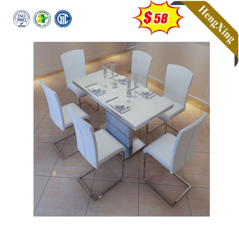White Modern Home Living Room Table Square Glass Dining Table Furniture Set