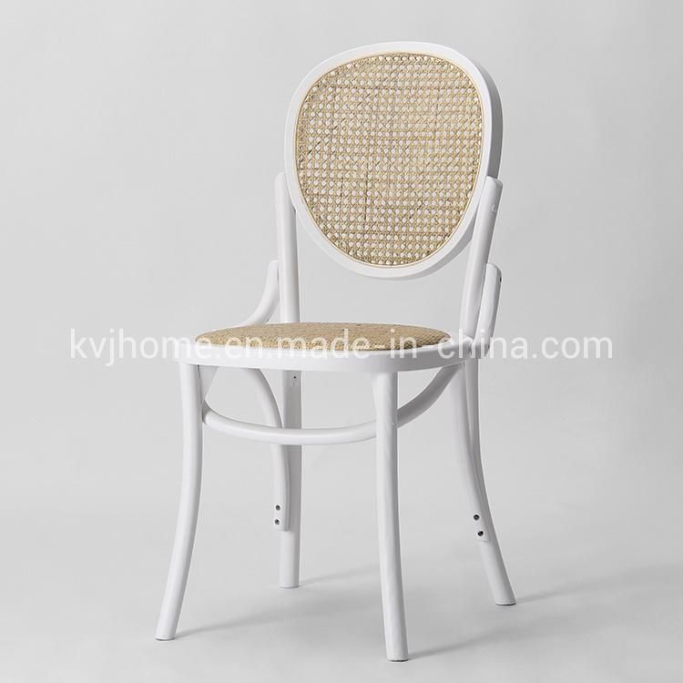Kvj-6534 Dining Room White Rattan Cane Webbing Solid Wood Beech Chair