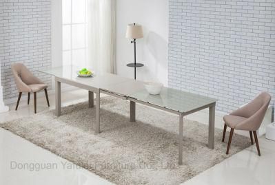 Modern Factory Extension Dining Table Set Grey Glass Metal MDF Furniture