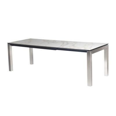 Modern Square Extension Stainless Steel Iron Glass Dining Table