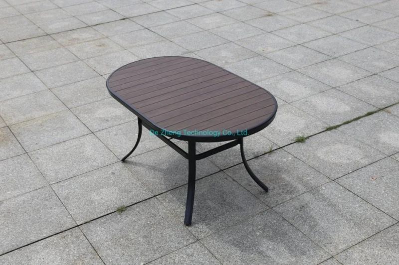 Wholesale Villa Restaurant White Plastic Wood Aluminum Frame Table and 4 Chairs Garden Dining Set Outdoor Furniture(
