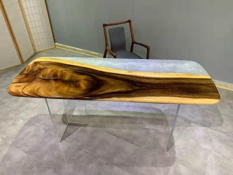 Walnut Wood Slab Clear Transparent Coffee Dining Table Home or Office