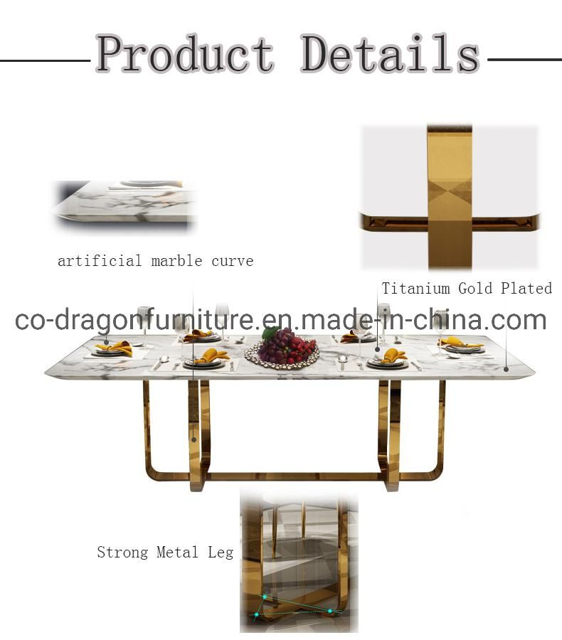 Italian White Marble Top Stainless Steel Legs Luxury Dining Table