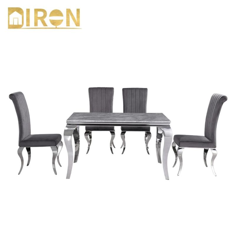 Hot Selling Fashion Style Rectangular Artificial Marble Top and Metal Stainless Steel Pedestal Dining Table