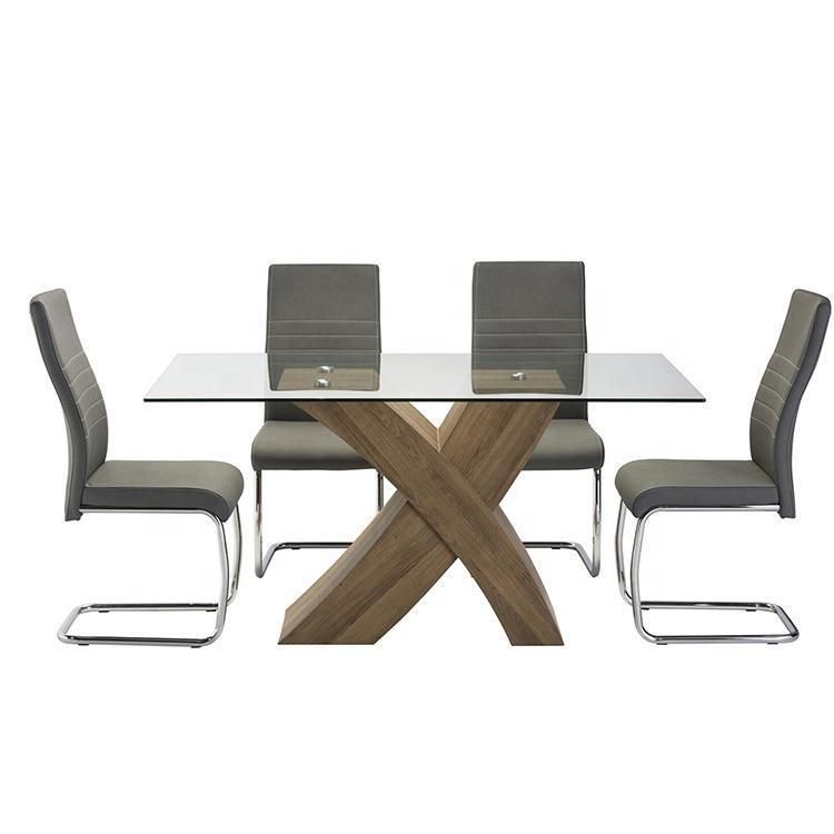 Wholesale Dining Room Furniture Square Dining Table Top Glass with Wood Legs Home Furniture Modern