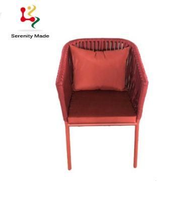 Wholesale Outdoor Custom Made Furniture Garden Patio Aluminum Rope Frame Leisure Dining Chair with Upholstered Seat and Pillow