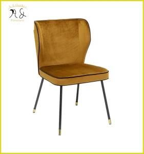 Hot Sale Coffee Shop Furniture Yellow Velvet Dining Chair with Metal Legs