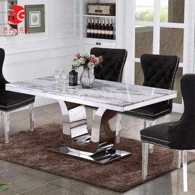 Dining Tablewith Silver Legs Grey Marble Dinner Table Set Luxury Dining Table Sets with 6 Chairs Coffee Table