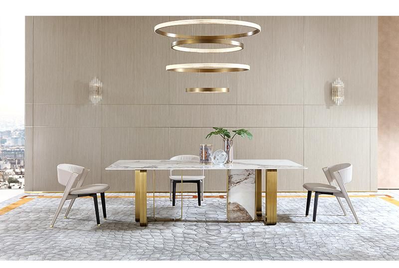 Zhida Home Furniture Wholesale Price Italian Design Dining Room Rectangular Mesa Stainless Steel Leg 6 8 Seater Villa Luxury Dining Table for Hotel Restaurant