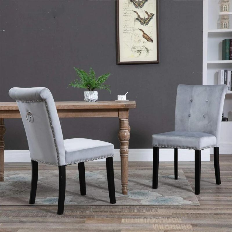 Home Furniture Solid Wood Frame Velvet Cloth Dining Chair with 2 Sets