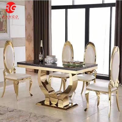 Gold 10 Seater Marble Dining Table Dinette Sets Dining Table and 10 Chairs