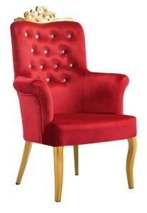 Good Quality Crown Top Red Fabric Wedding Chair with Arm