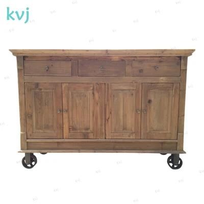 Kvj-7309 Vintage Rustic Movable Reclaimed Wood Cabinet with Wheels