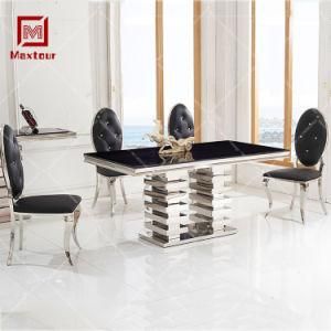 Modern Stainless Steel Glass Top Dining Table for Wedding