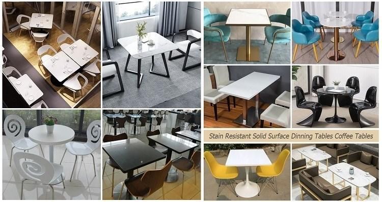 Wholesale Oval Shape White Solid Surface Dining Table with Metal Legs