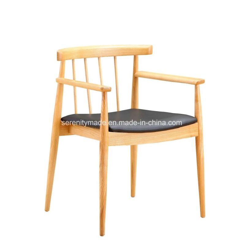 Wholesale Leisure Armchair Restaurant/Bar/Cafe PU Padded Seat Wooden Dining Chair