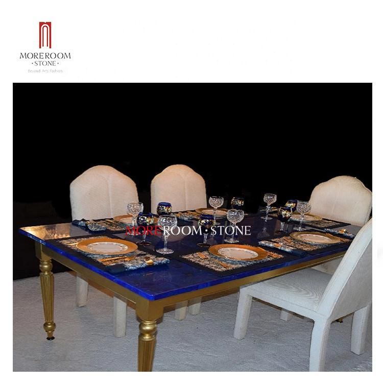 Luxurious Hotel Interior Living Room Design Semi Precious Stone Blue Lapis Lazuli Dining Table