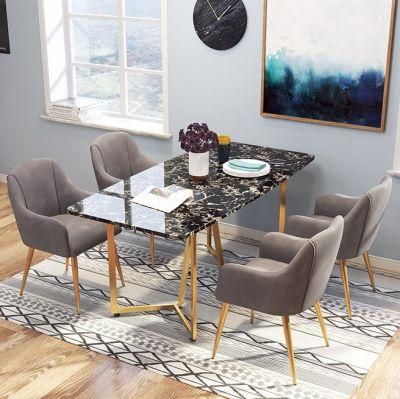 Luxury Euro Modern Gold Metal Leg Square Marble Dining Table